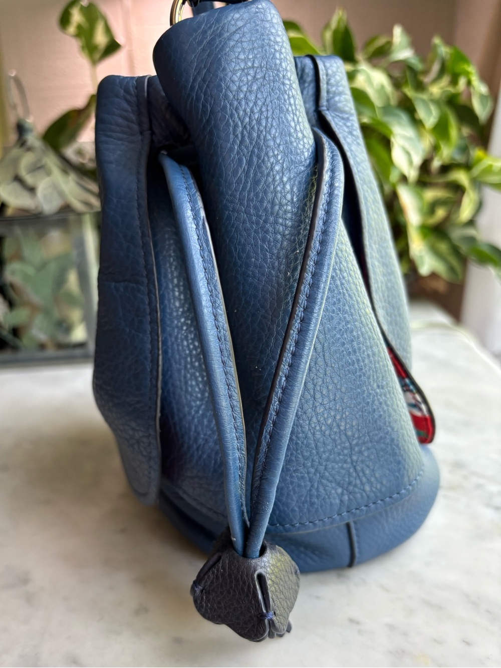 COACH Pebbled Leather Blue Drawstring Petal Bag with Matching Bag Charm - Picture 4 of 13